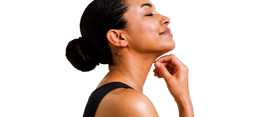 A person pausing in a quiet moment during their day.
